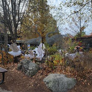 Bronx - Dancing Crane Cafe statues and holiday lights
