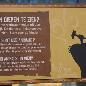 Animals off-show for construction sign on callitrichid house, 2022-03-08