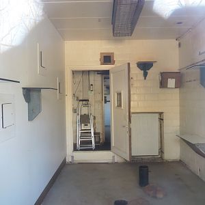 Marmoset indoor housing, emptied for cleaning and refurbishment, 2022-03-08