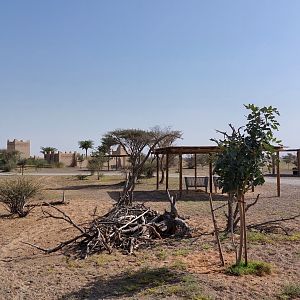 start Sahel exhibit, bases camp in background
