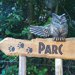 Wood-carved wildlife park road sign, 2021-08-15