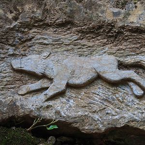 Rock carving of running wolf, 2021-08-15
