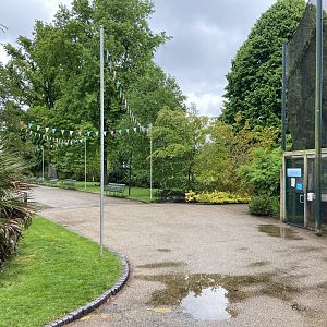 May 16th 2022 - view of gardens east of Greater Flamingo walkthrough aviary at Bristol Zoo