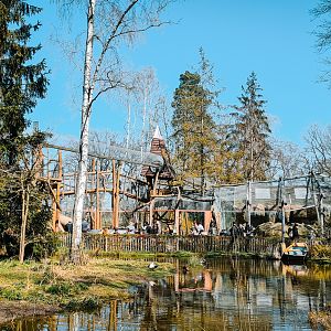 Overview of the playground and the monkey exhibits
