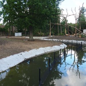 Orangutan project construction, Moat between islands with fence and fifth island, 2022-05-28