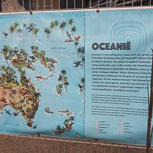 Oceania education signage with species drawing, 2022-05-17