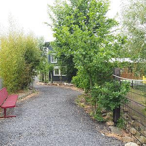 Park view with future spider monkey house, bush dog exhibits and viewing area for South American exhibit, 2022-05-17