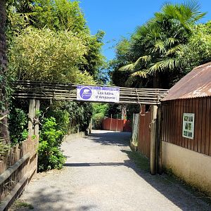 Tamarin and marmoset exhibit view -Zoo d'Asson (2022)