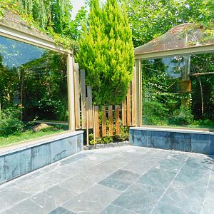 Mongoose lemur and red-handed tamarin outdoor display
