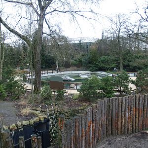 View from the Wild West exhibit viewing bridge towards the pinniped exhibit, 2008-03-01