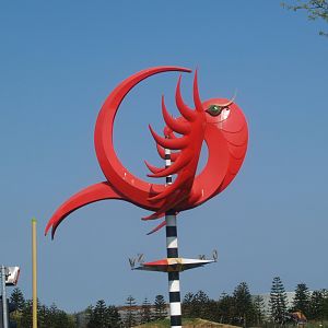 Strange shrimp weather vane in parking lot, 2009-04-19