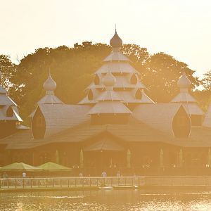 Russian izba at sunset