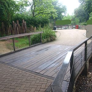 Passage under visitor bridge between land and water parts of the Humboldt penguin exhibit, 2015-07-19