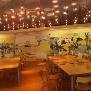 African animals mural in the restaurant building, 2015-07-19