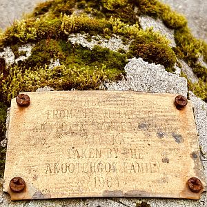 Commemorative plaque on Bowhead Whale Skull-cap