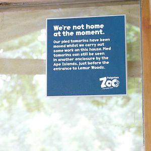 Sign on Pied Tamarin enclosure, August 2022