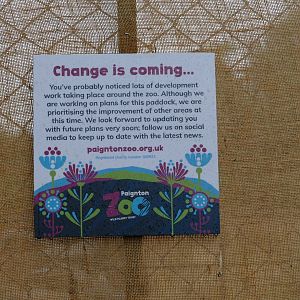 Sign on the former takin/camel enclosure, August 2022