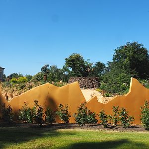 "Egg of the World", part of future entrance area, and old abbey tower, 2022-06-28