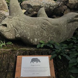 Rhino sculpture with plaque