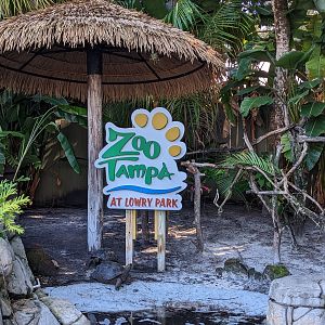 Entrance plaza - macaw and Galapagos tortoise
