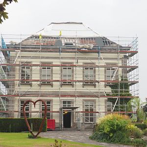 Nautilus aquarium building (19th century castle) in scaffolds for renovation, 2022-09-15