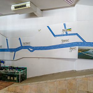 foyer of the aquarium with the course of the river Danube