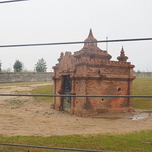 Examples of Stupas with Asian elephant enrichment, seen from the train, 2022-09-14
