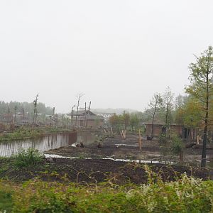 Eurasian moose and American black bear exhibits of The Last Frontier, seen from the train, 2022-09-14