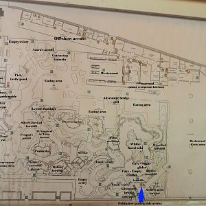 Fire escape map of the Oasis with approximate locations of exhibits and areas written on it