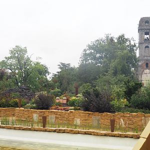 "Egg of the World" future entrance area and old abbey tower, 2022-09-14