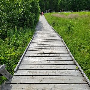 Squam Lakes NSC, 7/22 - Boardwalk with sponsor names on wood