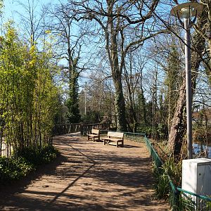 Walkway and bridge from parking lot to vulture aviary and entrance, 2022-03-08