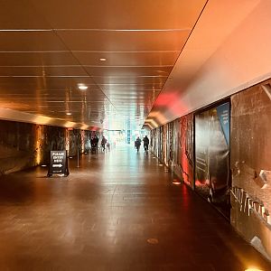 Long entry tunnel to ticket / admissions booths.