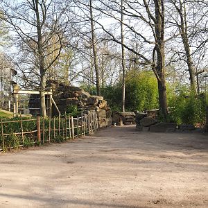 Walkway between Asian elephant feeding/enrichment area and aviary, 2022-04-12