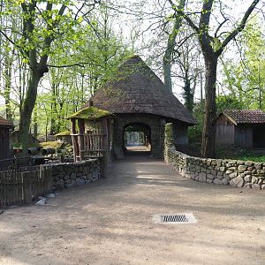 Domestic rabbit and European badger exhibits and walkway, 2022-04-12