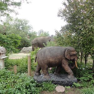 Asian Elephant Statue w/ Elephant behind it
