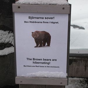 Bear hibernating sign at Skansen