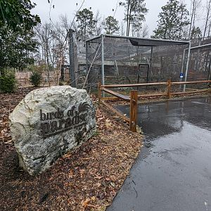 Birds of Paradise aviary with sign
