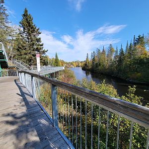 Zoo Sauvage 10/22 - Eastern Asia, Rivière au Saumon along path, restaurant in distance
