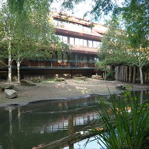 Van der Valk Avifauna hotel and part of the North African ostrich, East African crowned crane and Helmeted guineafowl paddock, 2022-08-28