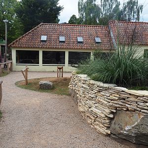 Patagonian mara walk-through exhibit and Patagonian mara and elegant-crested tinamou house, 2022-08-28