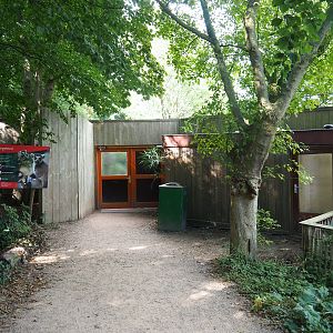 Entrance to lemur area and barn for birds kept in lemur area, 2022-08-28