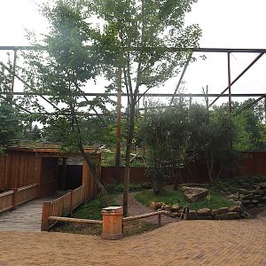 Reconstructed Taiga aviary - Exterior and entrance to main viewing shelter, 2022-08-20