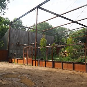 Sideview of part of the reconstructed Taiga aviary and Taiga aviary bird barn, 2022-08-20