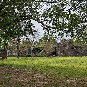 View across open space towards the mock rock grottos