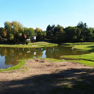 Outback exhibit - Part of Dromedary camel paddock, Lake and Kangaroo, Wallaby and Emu walk-through, 2022-10-09