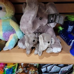 Rosamond Gifford - Custom Asian elephant plush with two calves, made for the zoo