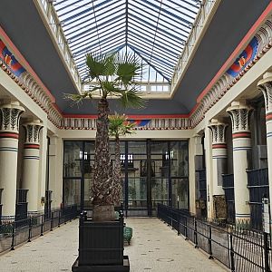 egyptain temple, elephant and giraffe housing