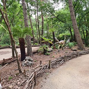 Dino forest - Fern trees and Gallimimus
