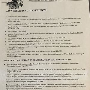 Omaha Zoo Awards and Achievement List from 2003